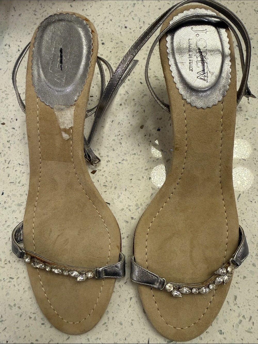 Vintage never worn J Crew Silver Rhinestone kitten heel sandals in size 9